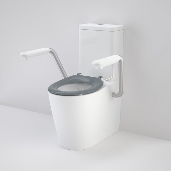 Caroma Care 660 Cleanflush WFCC Easy Height BE Suite with Armrests and Caravelle Single Flap Seat Anthracite Grey (GermGard®)
