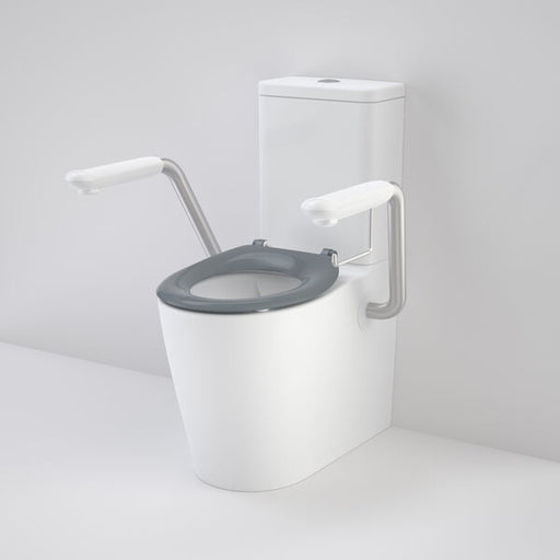 Caroma Care 660 Cleanflush WFCC Easy Height BE Suite with Armrests and Caravelle Single Flap Seat Anthracite Grey (GermGard®)