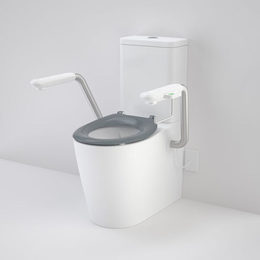 Caroma Care 660 Cleanflush WFCC Easy Height BE Suite with Nurse Call Armrests Left and Caravelle Single Flap Seat Anthracite Grey - with GERMGARD®
