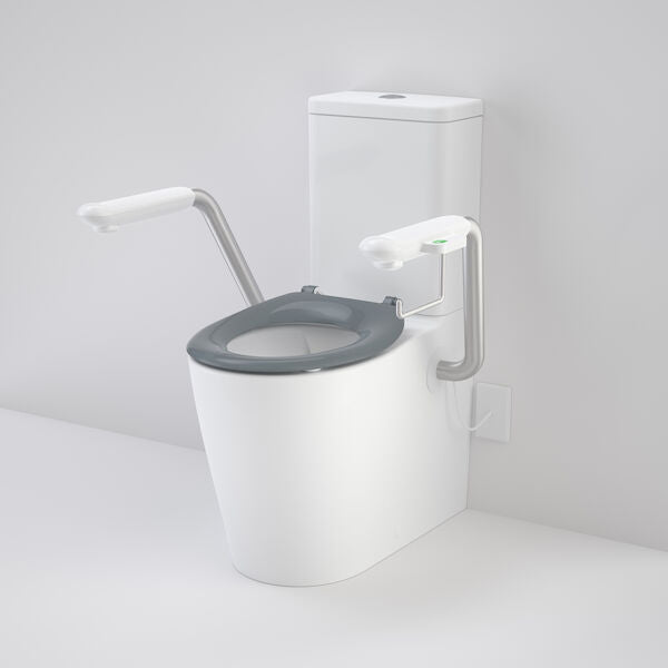 Caroma Care 660 Cleanflush WFCC Easy Height BE Suite with Nurse Call Armrests Left and Caravelle Single Flap Seat Anthracite Grey - with GERMGARD®