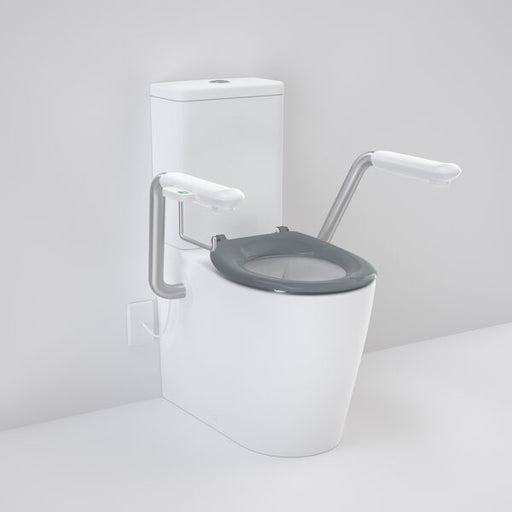 Caroma Care 660 Cleanflush WFCC Easy Height BE Suite with Nurse Call Armrests Right and Caravelle Single Flap Seat Anthracite Grey