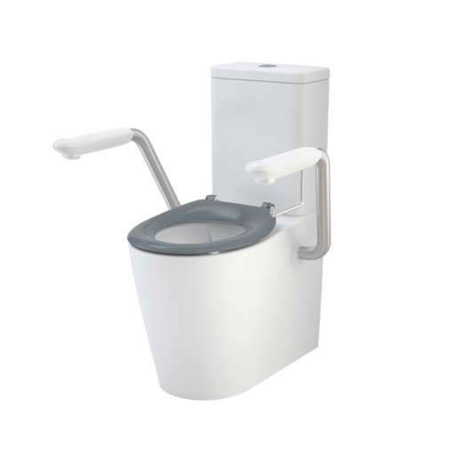 Caroma Care 660 Cleanflush WFCC Easy Height BE Suite with Armrests and Caravelle Single Flap Seat Anthracite Grey (GermGard®)