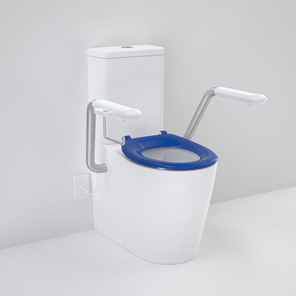 Caroma Care 660 Cleanflush WFCC Easy Height BE Suite with Nurse Call Armrests Right and Caravelle Single Flap Seat Sorrento Blue