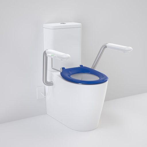 Caroma Care 660 Cleanflush WFCC Easy Height BE Suite with Nurse Call Armrests Right and Caravelle Single Flap Seat Sorrento Blue