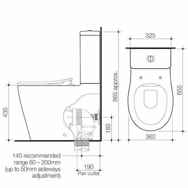 Caroma Care 660 Ambulant Cleanflush Easy Height BE Suite with Single Flap Seat Anthracite Grey - with GermGard®