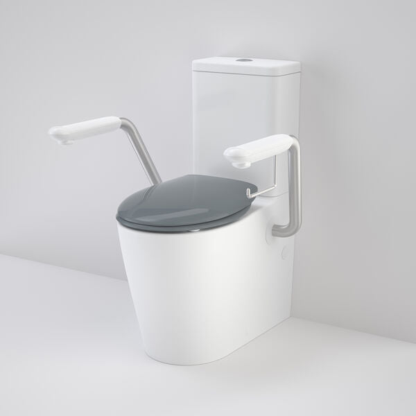 Caroma Care 660 Cleanflush Wall Faced Close Couple Easy Height BI Suite with Armrests and Caravelle Double Flap Seat