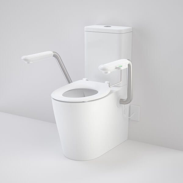 Caroma Care 660 Cleanflush Wall Faced Close Coupled Easy Height BI Suite with Nurse Call Armrests Left and Caravelle Single Flap Seat