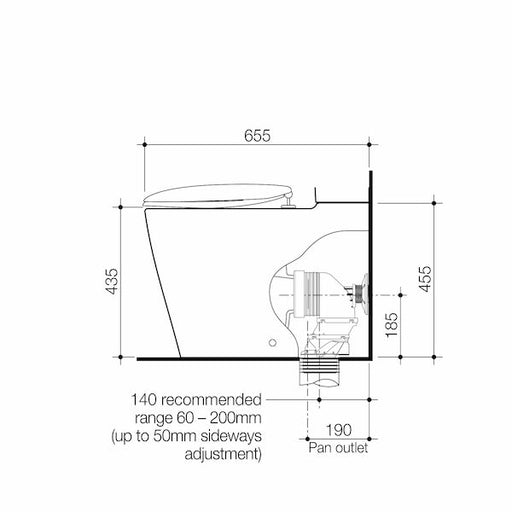 Caroma Care 660 Cleanflush Wall Faced Close Coupled Easy Height BI Pan with Uniorbital Connector GermGard