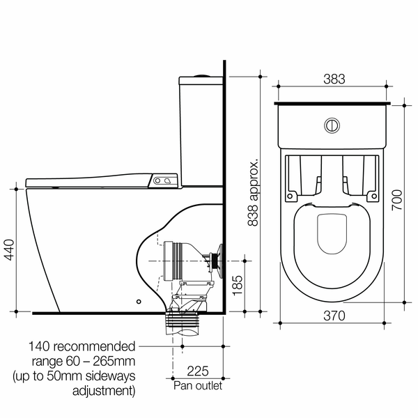 Caroma Urbane II Bidet Cleanflush® Wall Faced Close Coupled Bottom Inlet Toilet Suite (with GermGard®)