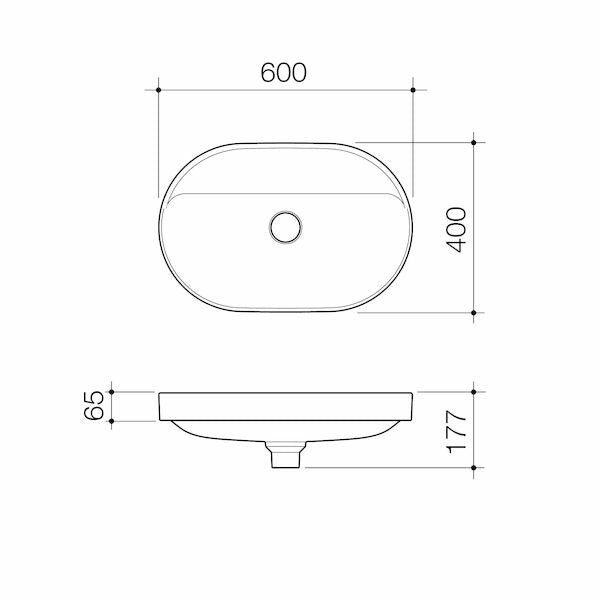 Caroma Liano II 600mm Pill Inset Basin with Tap Landing (0 Tap Hole) – White