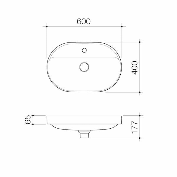 Caroma Liano II 600mm Pill Inset Basin with Tap Landing (1 Tap Hole) – White