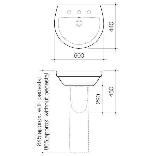 Caroma Cosmo Wall Basin - 3TH