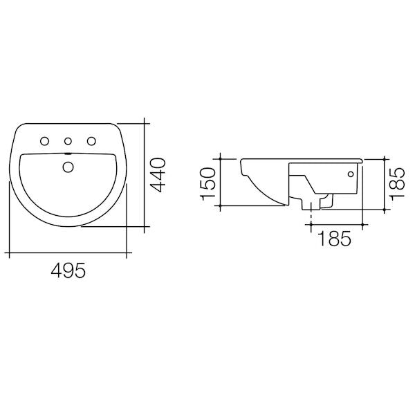 Caroma Cosmo Semi Recessed Basin - 3TH