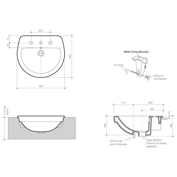 Caroma Cosmo Semi Recessed Basin 1TH