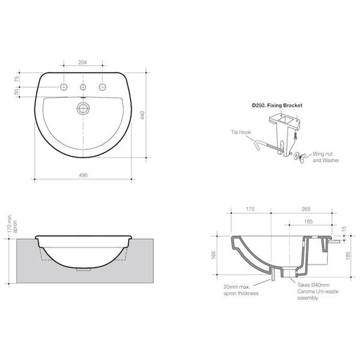 Caroma Cosmo Semi Recessed Basin 1TH