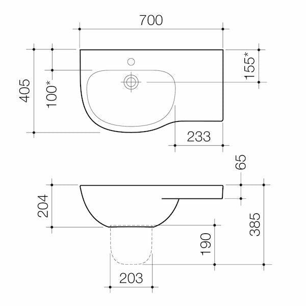 Caroma Care 700 Wall Basin with Right Hand Shelf (with GERMGARD®) - 1TH