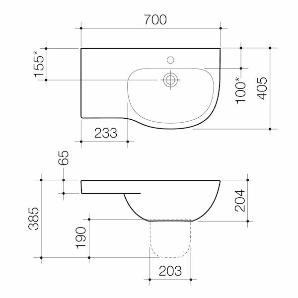 Caroma Care 700 Wall Basin with Left Hand Shelf (with GERMGARD®) - 1TH