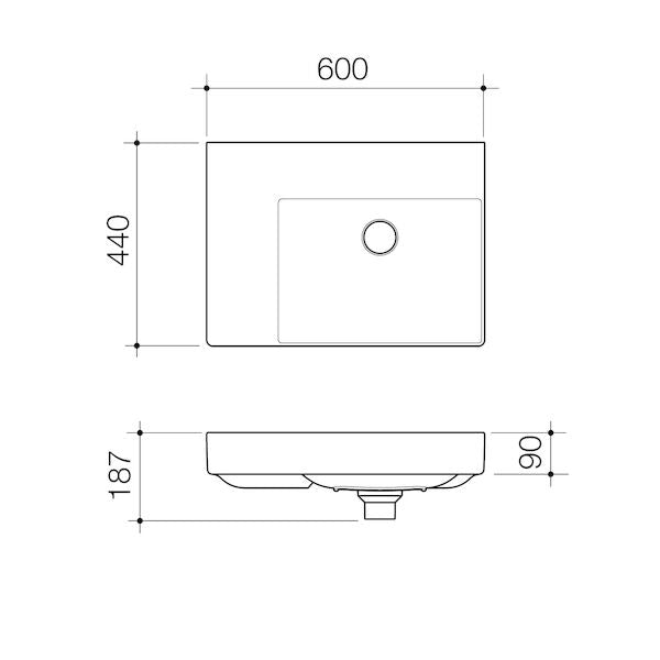 Caroma Urbane II Left Hand Shelf Wall Basin (No Tap Hole)