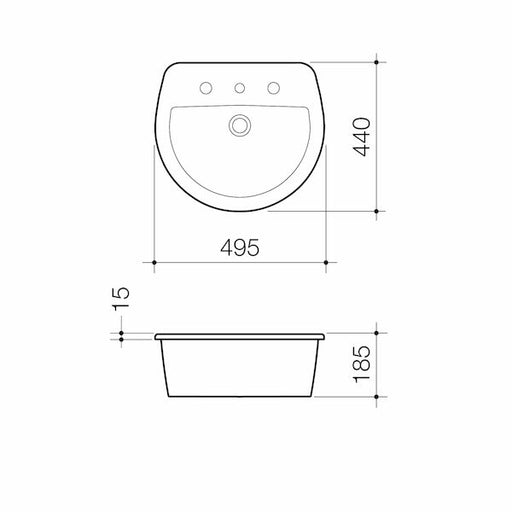 Caroma Cosmo Vanity Basin - 3TH