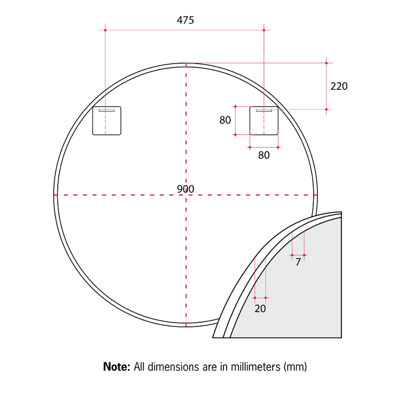 Thermogroup Georgia Round Framed Mirror - 900mmØ - Includes Mirror Demister