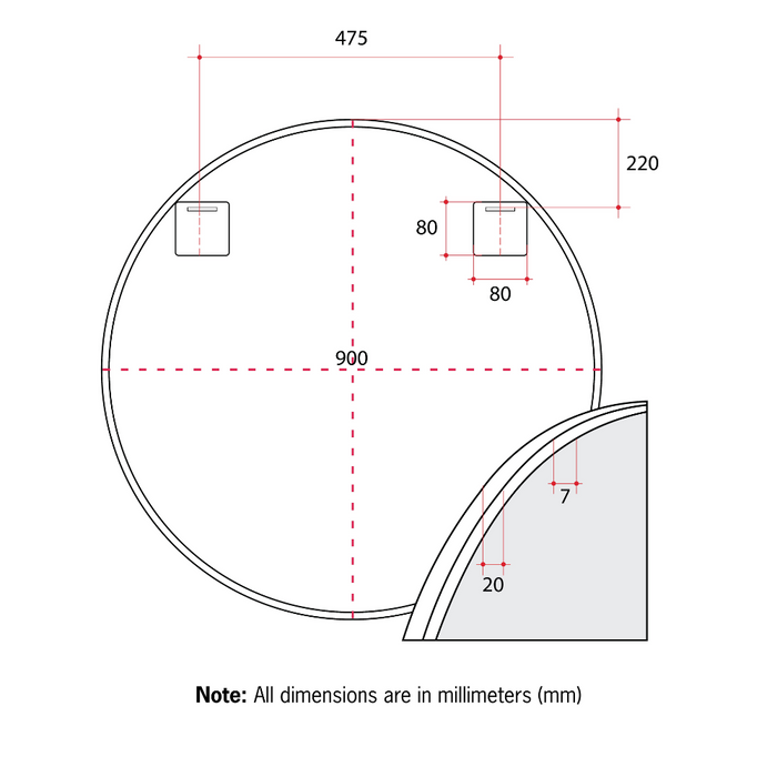 Thermogroup Georgia Round Framed Mirror - 900mmØ - Includes Mirror Demister