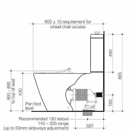 Caroma Care 800 Cleanflush® Wall Faced Suite with Backrest and Caravelle Care Single Flap Seat - White (with GermGard®)