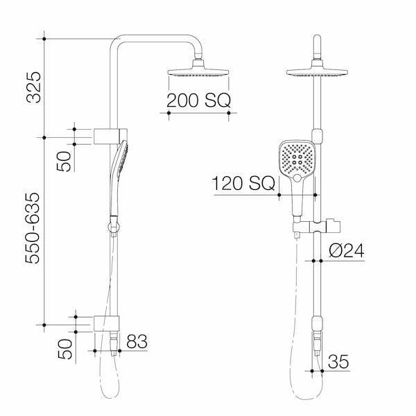 Caroma Luna SYS O/H Shower on Rail Brushed Brass