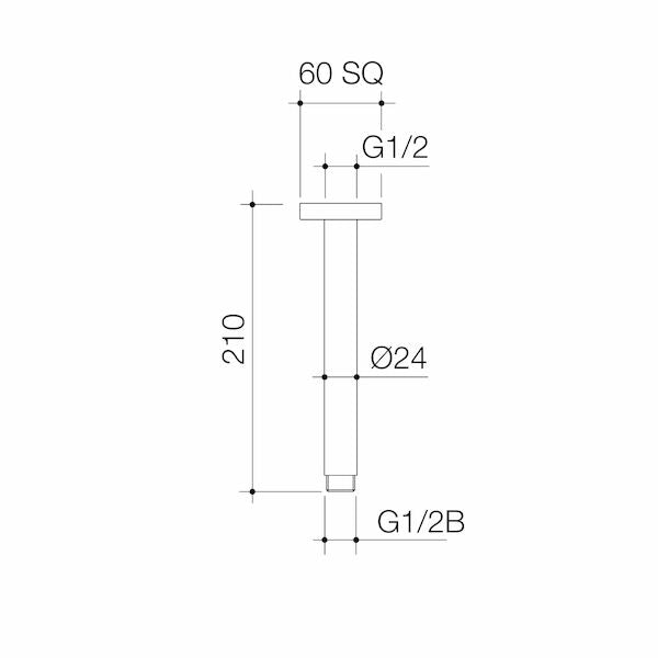 Caroma Luna Straight Arm Square Flange 210 Brushed Brass