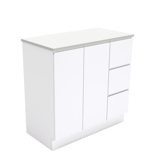 Fienza Fingerpull Gloss White 900 Cabinet on Kickboard, Right Hand Drawers