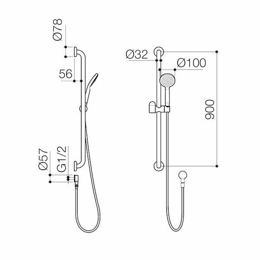 Caroma Care Support Shower Set - 900mm Rail - Chrome