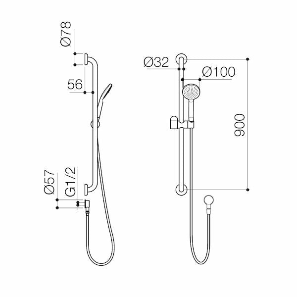 Caroma Care Support Shower Set - 900mm Rail - Brushed Nickel