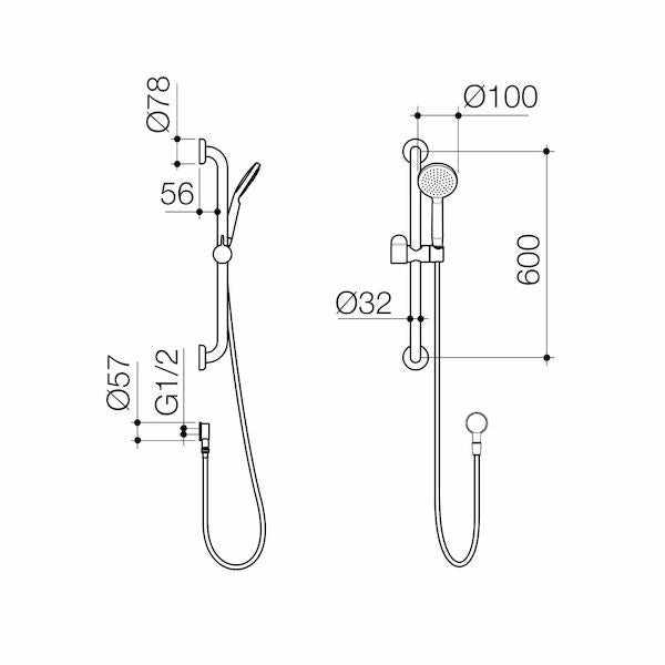 Caroma Care Support Shower Set - 600mm Rail - Chrome