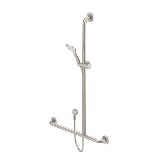 Caroma Care Support Shower Set with Inverted T Rail - RH- Brushed Nickel