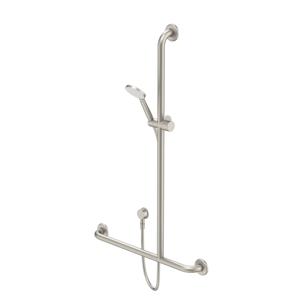 Caroma Care Support Shower Set with Inverted T Rail - RH- Brushed Nickel