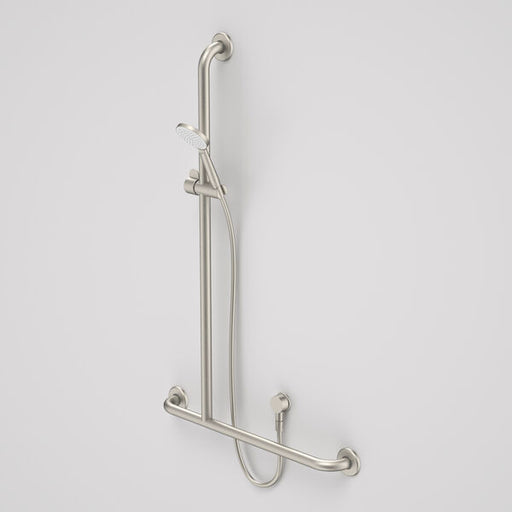 Caroma Care Support Shower Set with Inverted T Rail - LH- Brushed Nickel