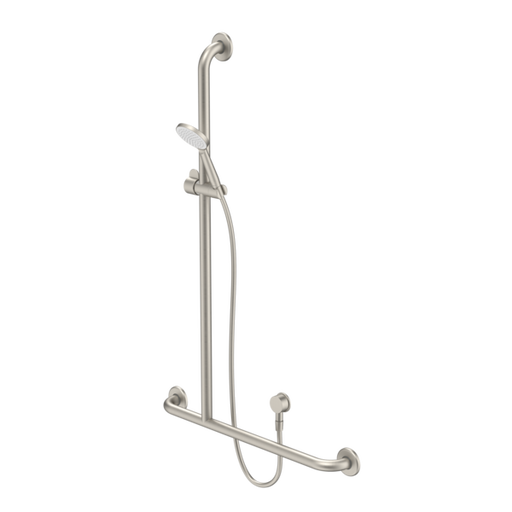 Caroma Care Support Shower Set with Inverted T Rail - LH- Brushed Nickel