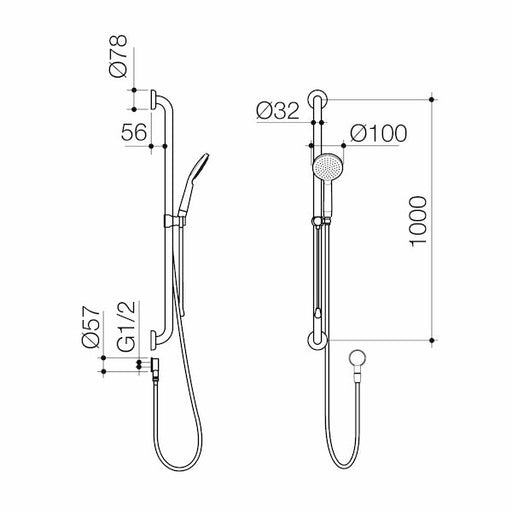 Caroma Care Support Accessible Shower Set - 1000mm Rail - Chrome
