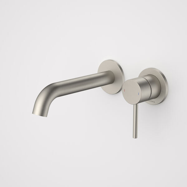 Caroma Liano II 175mm Wall Basin / Bath Mixer - 2 x Round Cover Plates - Brushed Nickel - Sales Kit - LF