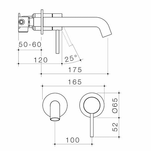 Caroma Liano II 175mm Wall Basin / Bath Mixer - 2 x Round Cover Plates - Brushed Brass - Sales Kit - Lead Free