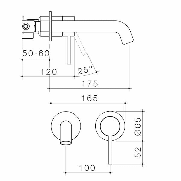 Caroma Liano II 175mm Wall Basin / Bath Mixer - 2 x Round Cover Plates - Brushed Brass - Sales Kit - Lead Free