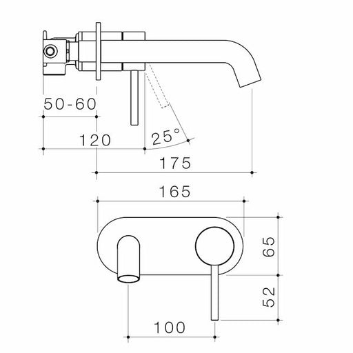 Caroma Liano II 175mm Wall Basin / Bath Mixer - Rounded Cover Plate - Brushed Nickel - Sales Kit - L