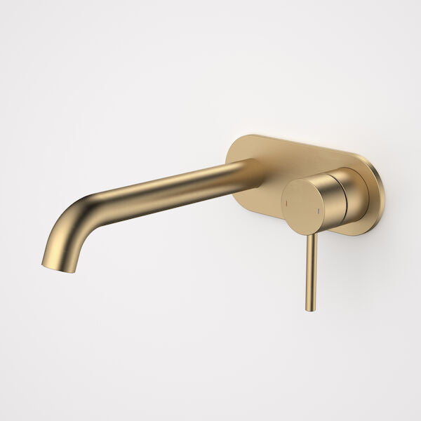 Caroma Liano II 210mm Wall Basin / Bath Mixer - Rounded Cover Plate - Brushed Brass - Sales Kit - LF