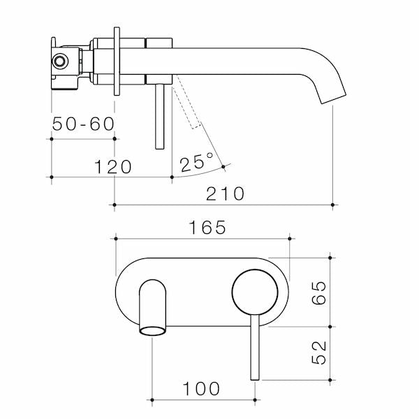 Caroma Liano II 210mm Wall Basin / Bath Mixer - Rounded Cover Plate - Brushed Brass - Sales Kit - LF