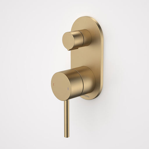 Caroma Liano II Bath / Shower Mixer With Diverter - Rounded Cover Plate - Brushed Brass - Sales Kit