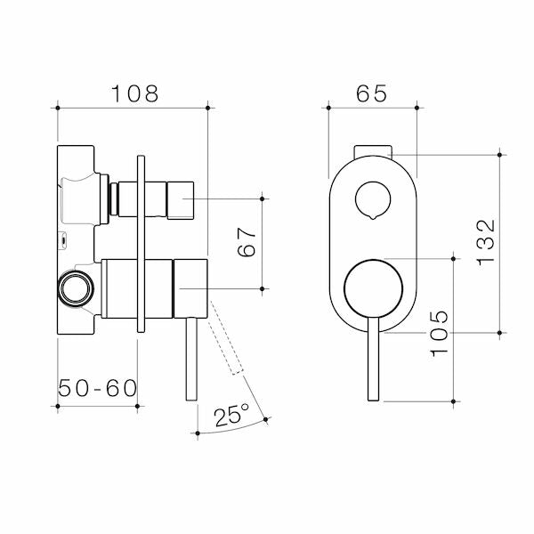 Caroma Liano II Bath / Shower Mixer With Diverter - Rounded Cover Plate - Chrome - Sales Kit