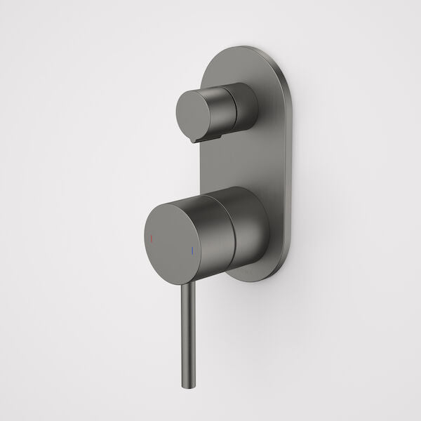 Caroma Liano II Bath / Shower Mixer With Diverter - Rounded Cover Plate - Gun Metal - Sales Kit