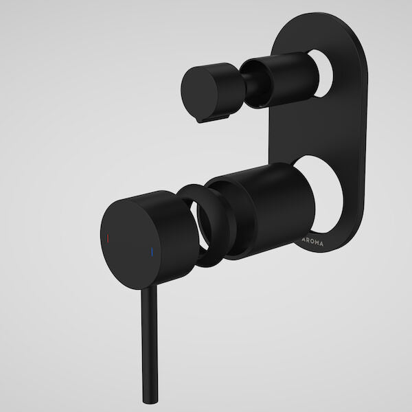 Caroma Liano II Bath / Shower Mixer With Diverter Trim Kit - Rounded Cover Plate - Matte Black