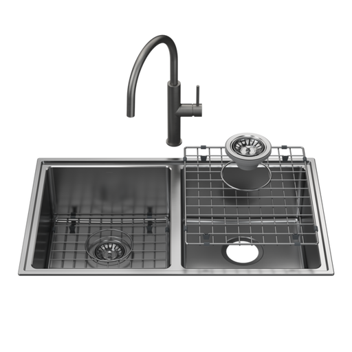 Caroma Urbane II Double Bowl Sink with Liano II Sink Mixer - Gunmetal