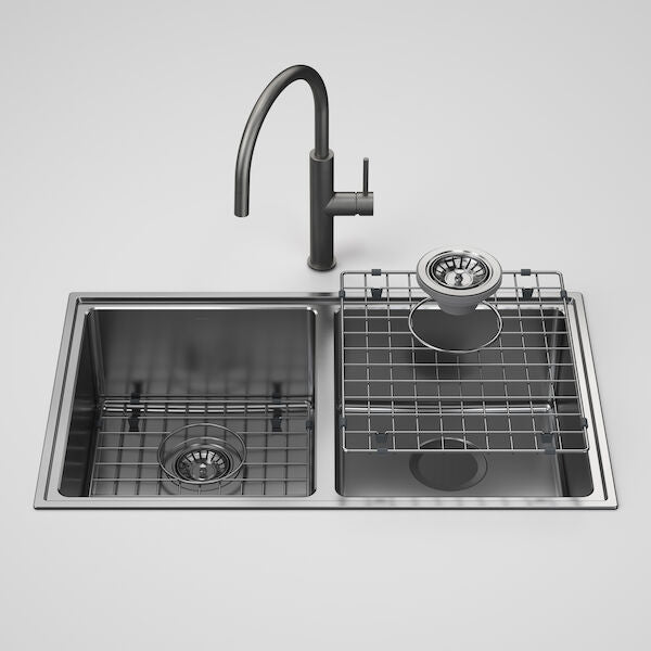 Caroma Urbane II Double Bowl Sink with Liano II Sink Mixer - Gunmetal