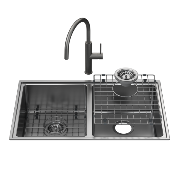Caroma Urbane II Double Bowl Sink with Liano II Sink Mixer - Gunmetal